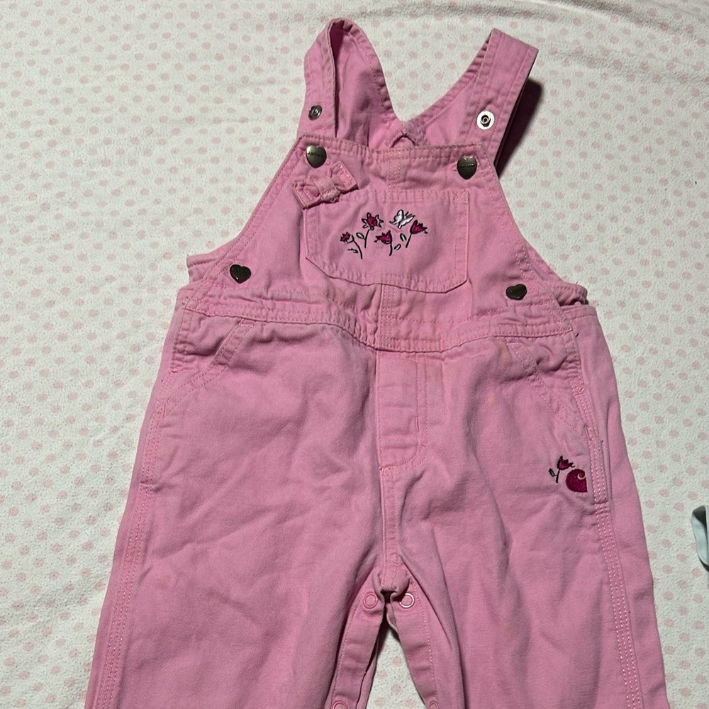 Carhartt Pink Floral Overalls Girls 2T Embroidered Playwear